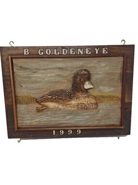 Vintage 1999 Vanderstappen 3D Carved Wood Wall Decor Ducks Unlimited B Goldeneye